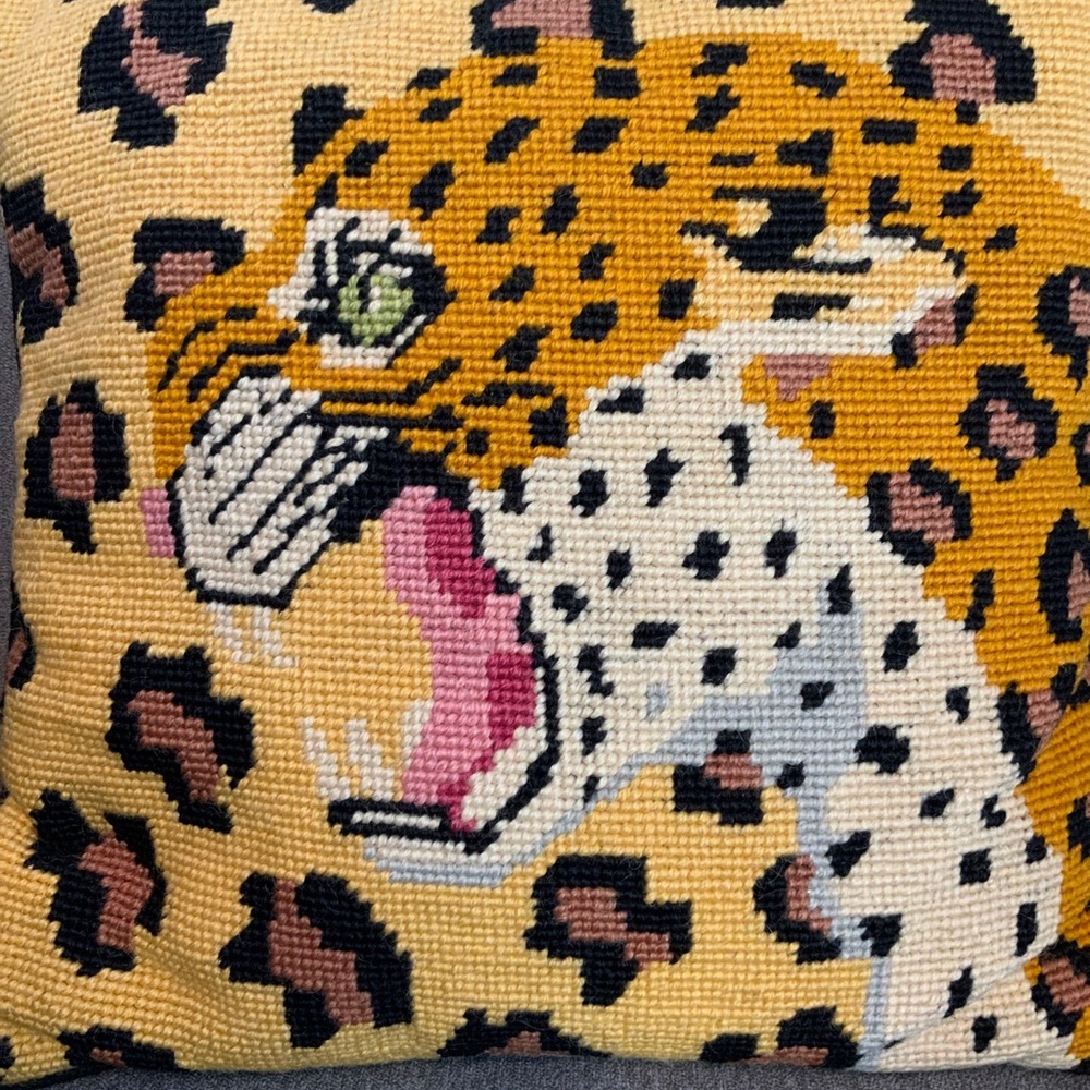 Handmade Leopard Print Needlepoint Pillow - VINTAGE